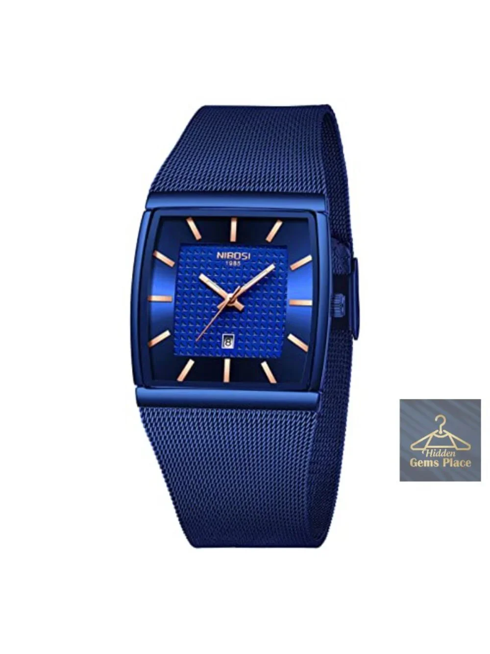 Men's Analog Square Dial Mesh Strap Watch Quartz Date Display Stainless Steel